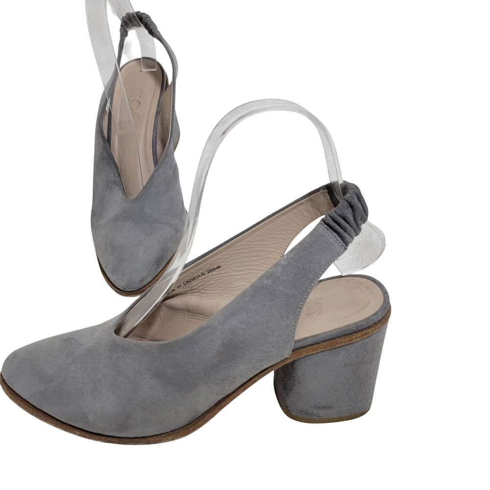 COS Gray Suede Slingback Block Heel Pumps Portugal EUR 37 US 7 Minimalist